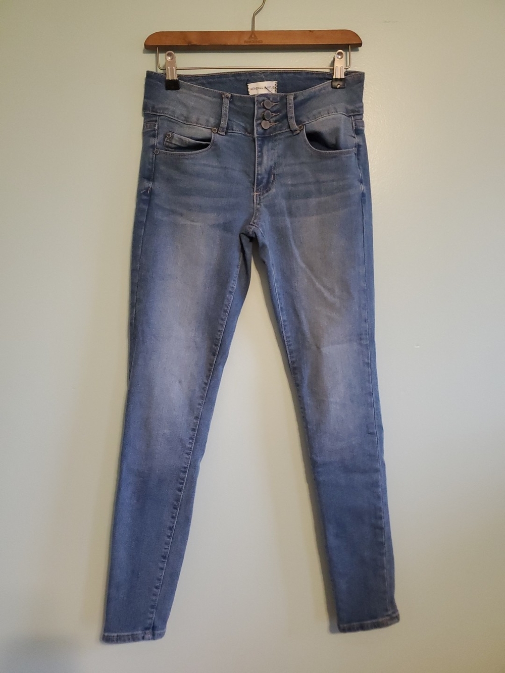 Kendall & Kylie Medium Blue Skinny Jeans with Triple Button Waist